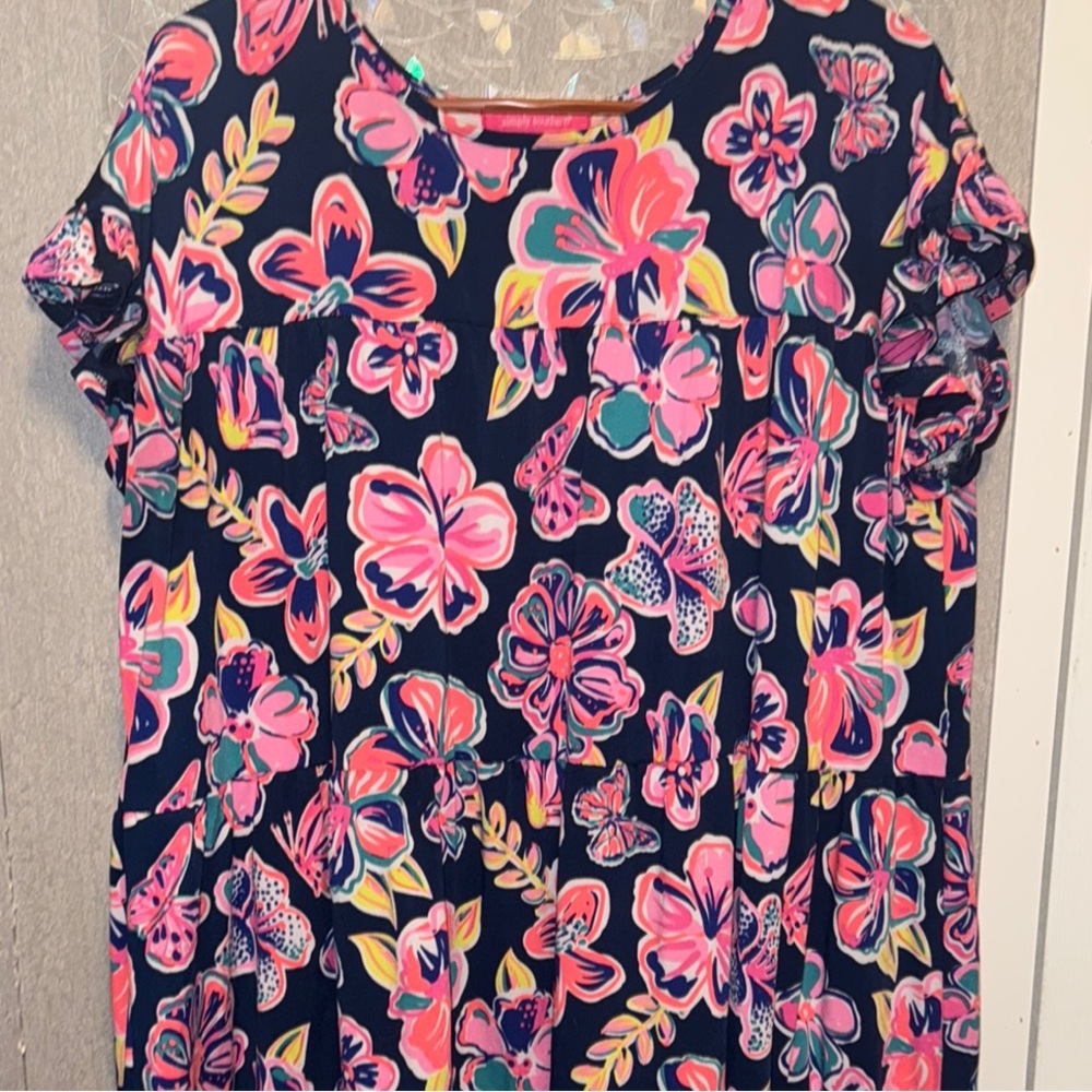 Floral Print Dress with Pink and Blue Accents